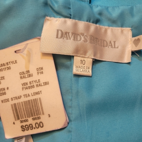 NWT David's Bridal Aqua Blue Wide Strap Tea Length Dress Size 10 - Picture 6 of 6